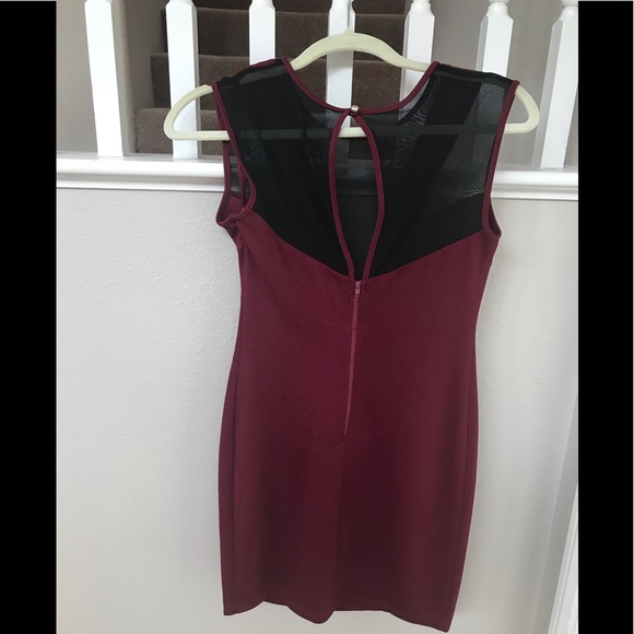 Burgundy and Black Mesh Bodycon Party Dress - Picture 5 of 5